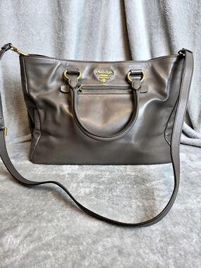 Prada Leather Tote in Grayish Brown